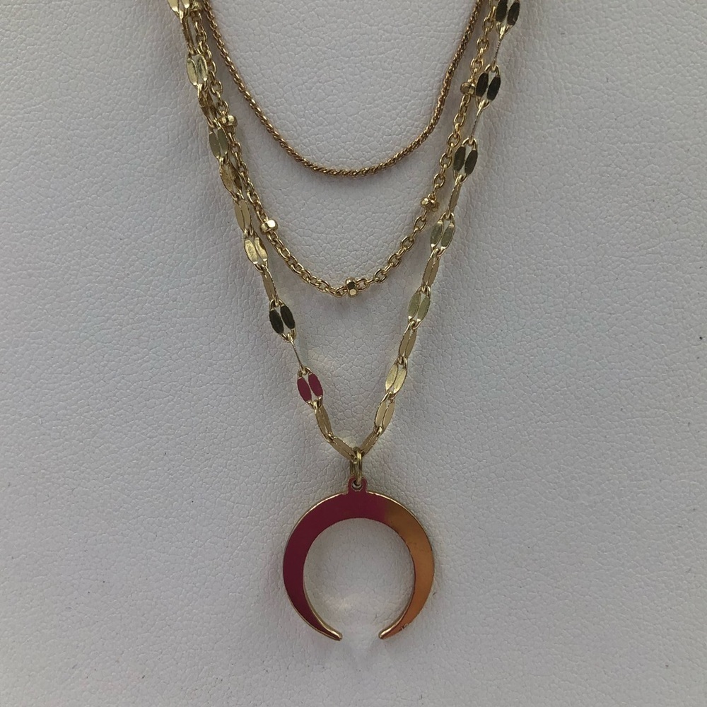 Necklace autumn half moon boho layered gold Tone - Picture 9 of 9